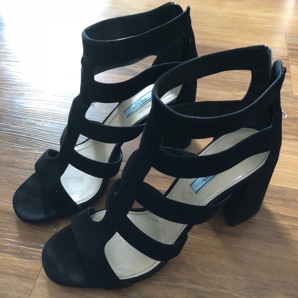 Prada Suede Gladiator Block Heel Sandals